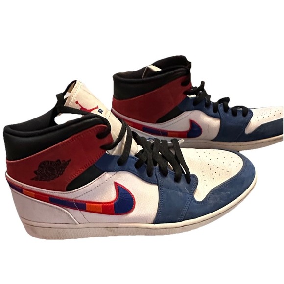 Nike‎ Air Jordan 1 Mid Multi Color Swoosh White Racer 13's852542-146